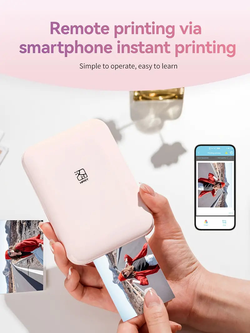 HPRT Mini Photo Printer for iPhone, Smartphone, Portable Instant Picture Printer with Bluetooth, Wireless Thermal Dye Sublimation Photo Printer CP2100 (Pink, Printer + 10 Sheets)